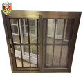 Double toughened glazed aluminium frame glass sliding window with decorative wrought iron window grill design